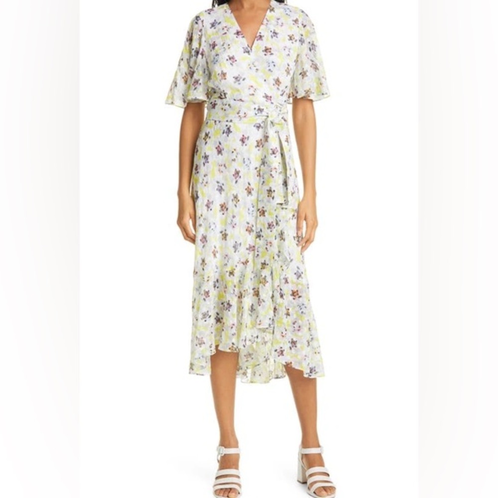 Tanya Taylor Blaire Blaire Floral Wrap Flounce Dress In White Multi - size 14